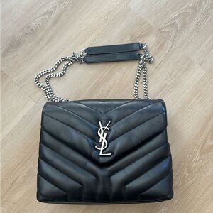 💯 Authenric YSL Loulou Small Crossbody in Quilted Leather Black Silver Leather